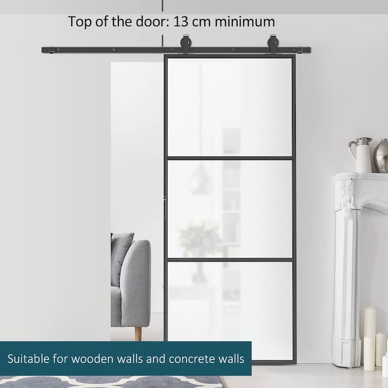 HOMCOM 36" x 84" Sliding Door with Hardware Kit, Handle, & Track, Industrial Frosted Tempered Glass Door with Carbon Steel