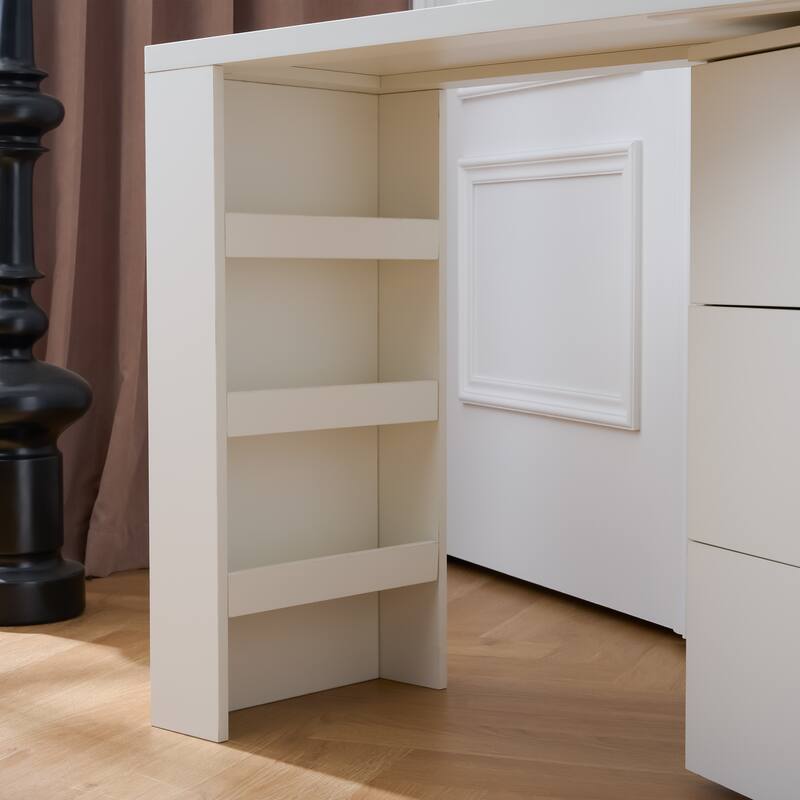 L-Shaped Makeup Vanity Table Extendable Desk 6 Drawers Dresser for Bedroom Dressing Room