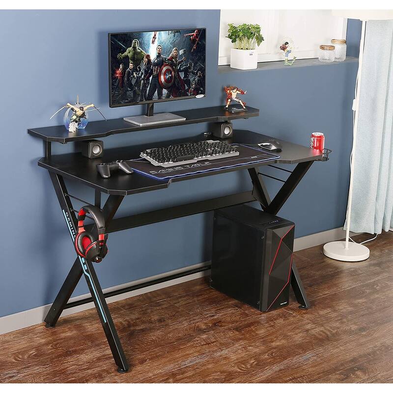 JJS 48" Home Office X-Shaped Gaming Computer Desk with Removable Monitor Stand