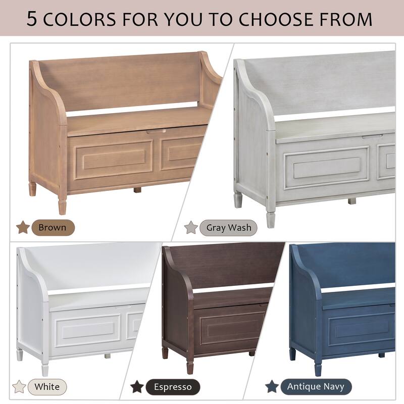 41.9" Rustic Style Solid wood Entryway Multifunctional Storage Bench with Safety Hinge