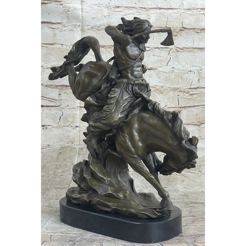 Original Milo Native American Warrior On Horse Bronze Sculpture Western Figure