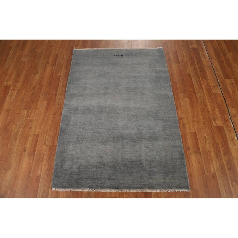 Modern Gabbeh Oriental Foyer Rug Hand-Knotted Grey Wool Carpet - 3'4"x 4'10"