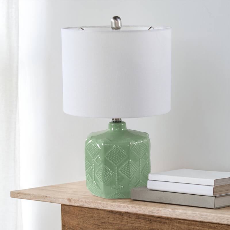 Eyelet Floral Table Lamp with White Drum Shade - 19" - Sage Green