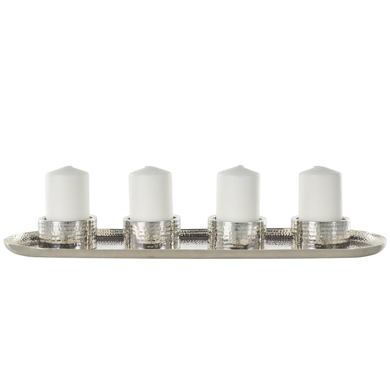 Stainless Steel Metal 4 Candle Candelabra with Attached Tray - Silver or Gold - Roche River Decor - Silver