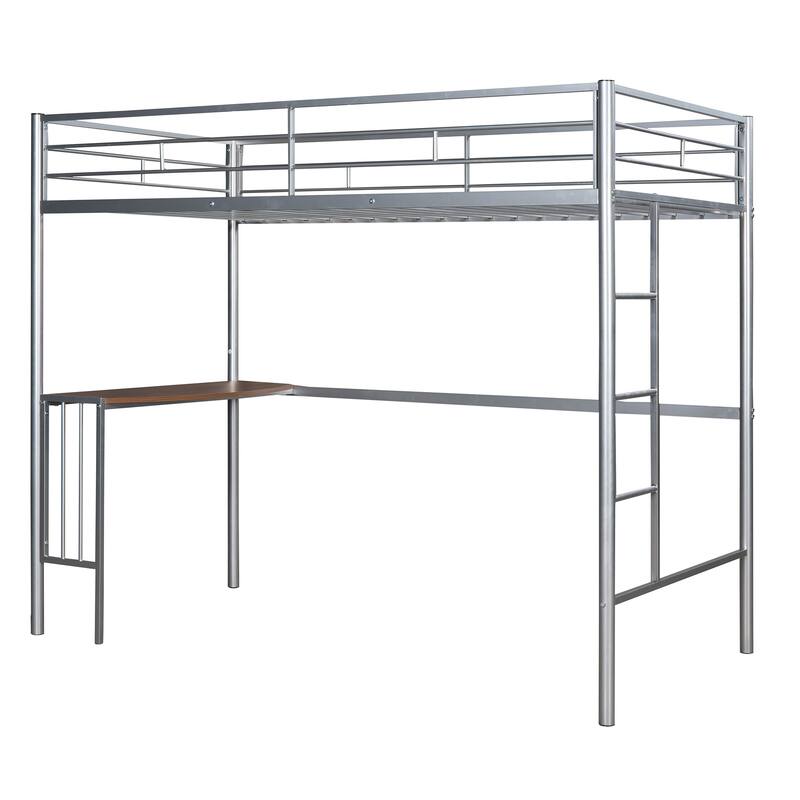 Twin Metal Loft Bed with Desk, Ladder, and Guardrails for Compact Bedrooms