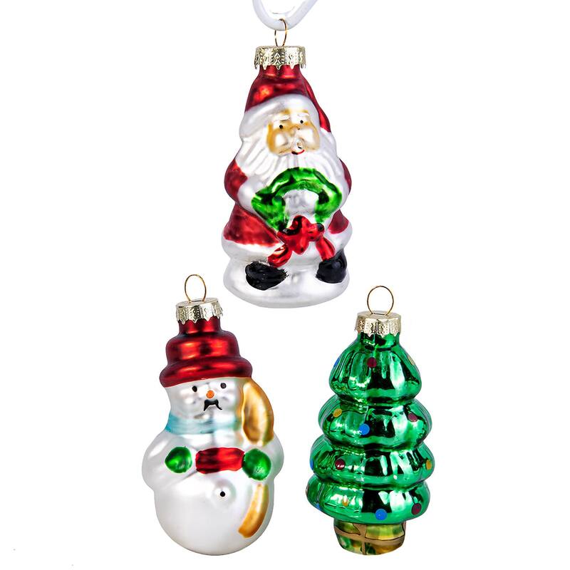 New Year Set Glass Christmas Tree Ornament Set of 3 - 7 х 4.3 х 2.4" 