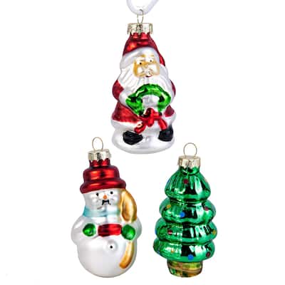 New Year Set Glass Christmas Tree Ornament Set of 3 - 7 х 4.3 х 2.4" 