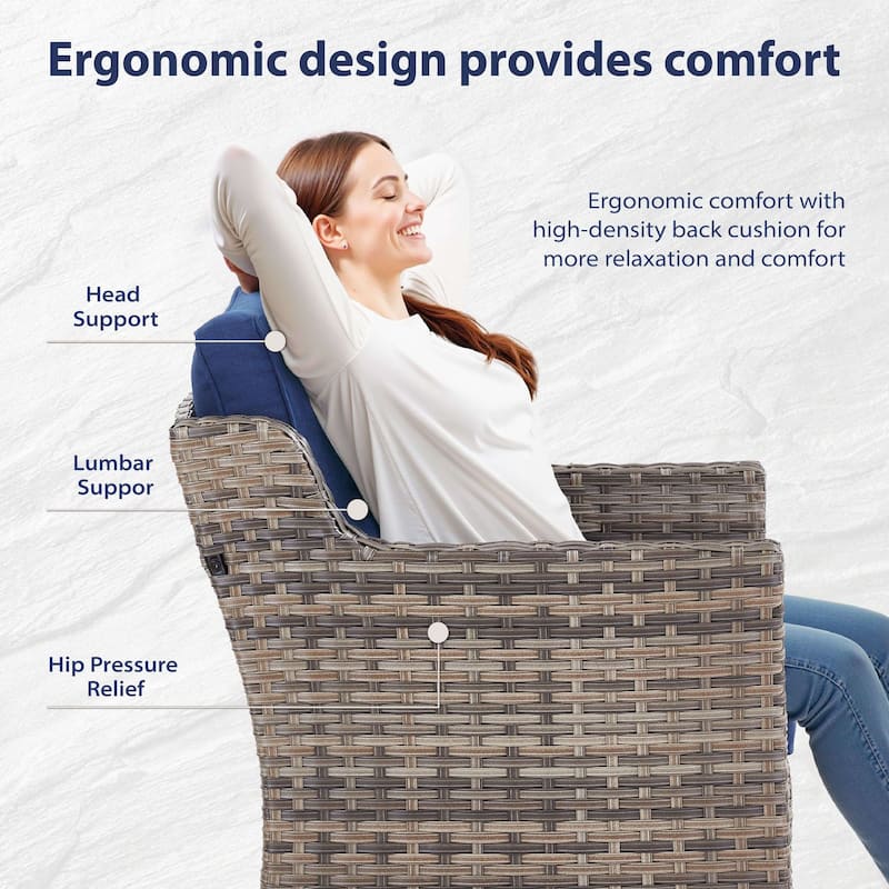 Glissia 2-Piece Handwoven Gray Wicker Patio Armchairs with 4-Inch Thick Cushions