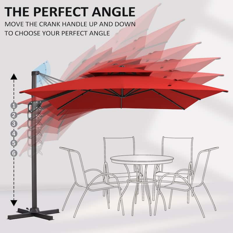 Pellebant 9X11 FT Double Top Patio Cantilever Umbrella, Base Not Included