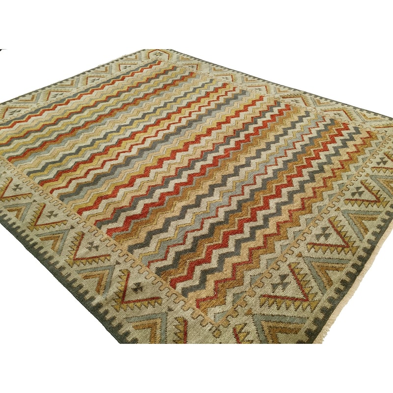 Transitional Multi-Colored Hand-Knotted Wool Area Rug