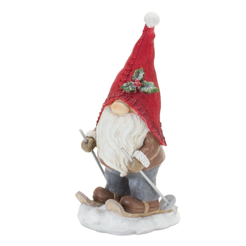 Set of 2 Winter Gnome on Skis Christmas Tabletop Figurines 6.75"
