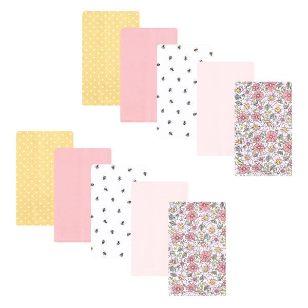 slide 1 of 1, Hudson Baby Infant Girl Flannel Burp Cloth 10pk, Pink Yellow Pretty Floral, One Size One Size - Pink Yellow Pretty Floral 10 Pack