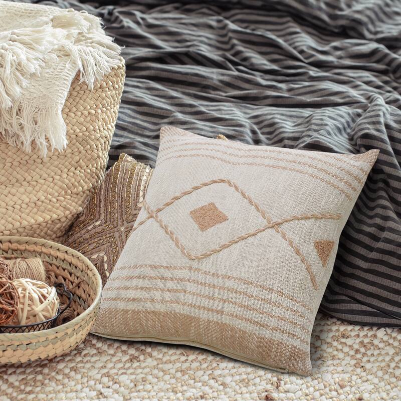 Sevita Coastal Edge Geometric Diamond Throw Pillow - Polyester - Peach/White