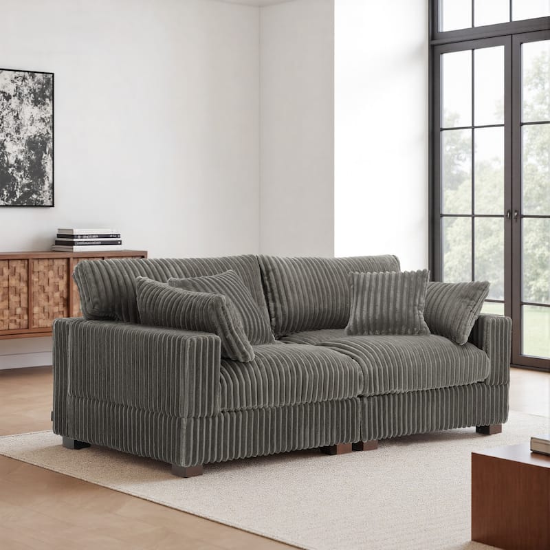 80"Plush Upholstery Loveseat Modular Sofa Couch - Light Grey+2 pillows