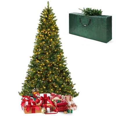 Gymax 8 FT Pre-Lit PVC Christmas Tree & Storage Bag w/ Warm White LED