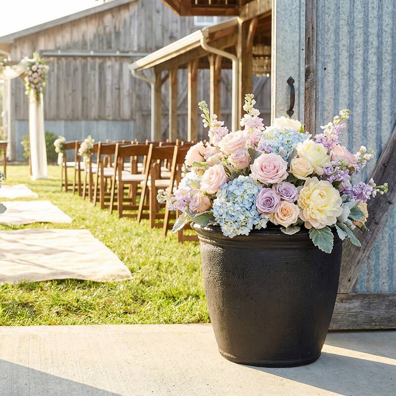 Sunnydaze Anjelica Polyresin Large Round Outdoor Planter