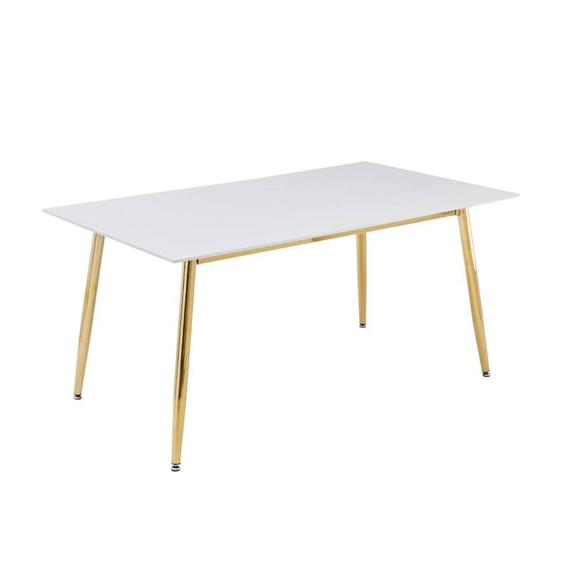 Zayle Dining Table with a 71" Rectangular Top and Gold Steel Base - 55" Wide - Solid White