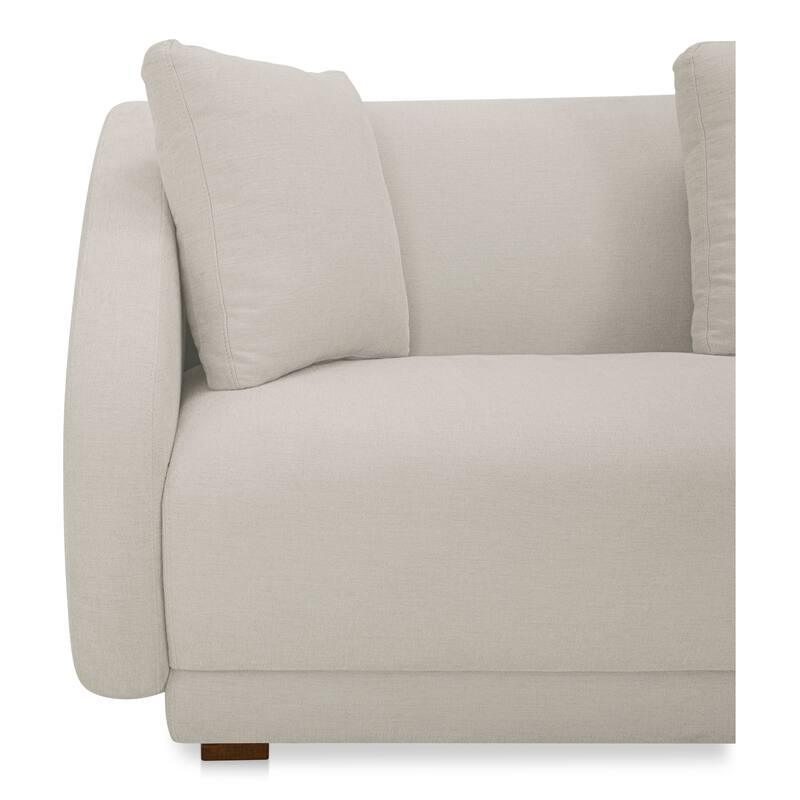 NADAAL STUDIOS Solace 4 Piece Modular Sectional, Angled Sides, Sloped Arms, Plinth Base, Four Toss Cushions, White