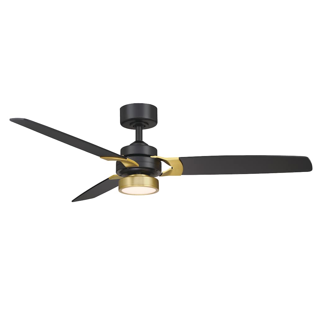 Amped 52 inch Indoor Ceiling Fan with Black Blades and LED Light Kit - Black and Brushed Satin Brass