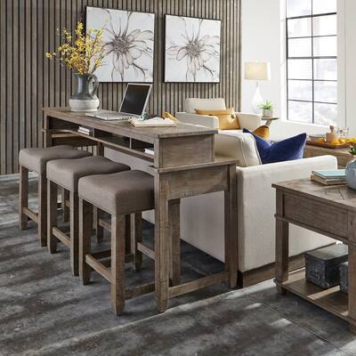 Parkland Falls 4 Piece Console Table Set with Stools, Charging Station
