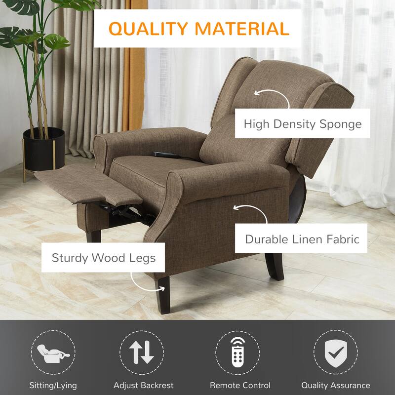 Vintage Upholstered Wingback Heated Vibrating Massage Recliner Chair: with Remote Controller and Push-back Recline.