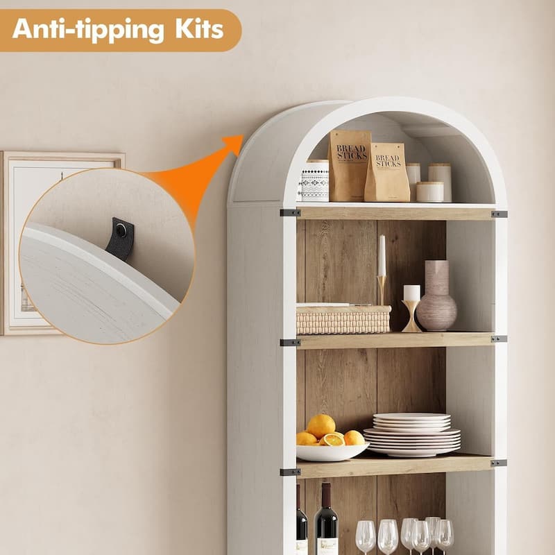 Tall Farmhouse 5-Tier Arched Bookcase, Display Storage Shelf - N/A