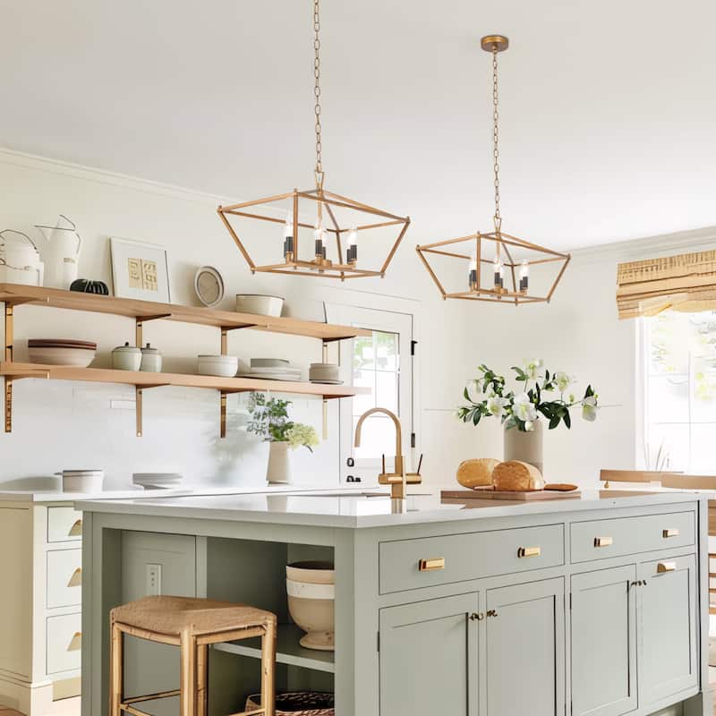 Modern Farmhouse Black Gold 6-Light Chandelier Kitchen Island Light for Dining Room