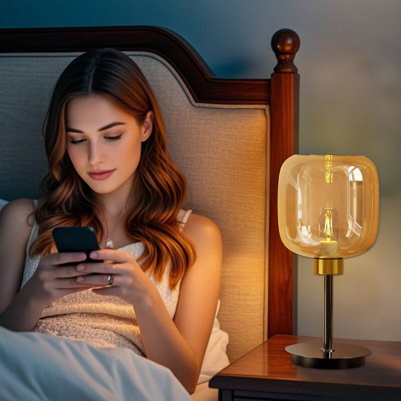 Bedside Table Lamp for Bedroom Glass Shade Bedside Lamps