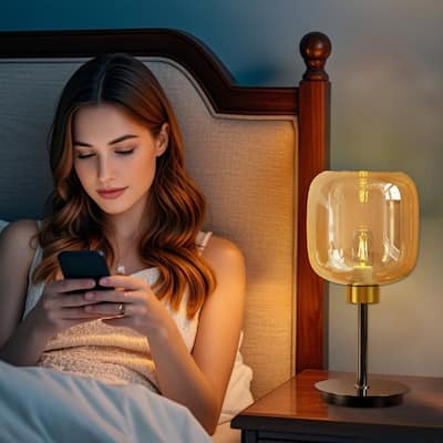 Bedside Table Lamp for Bedroom Glass Shade Bedside Lamps