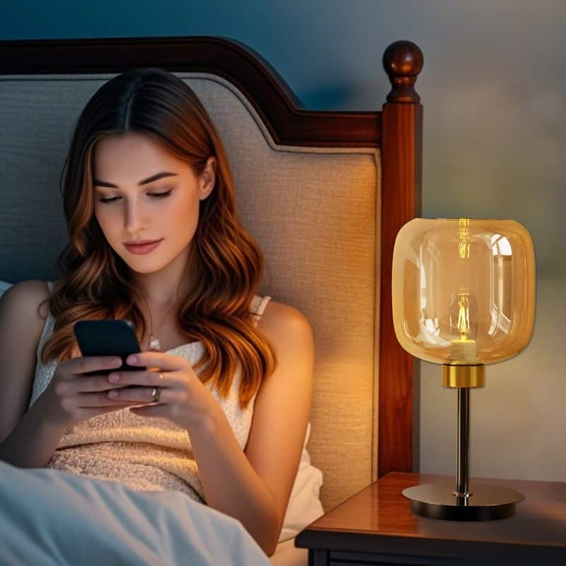 Bedside Table Lamp for Bedroom Glass Shade Bedside Lamps