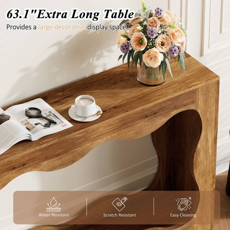 63-Inch Wooden Console Table with RGB & Curved Design, Entryway Table for Entryway Hallway