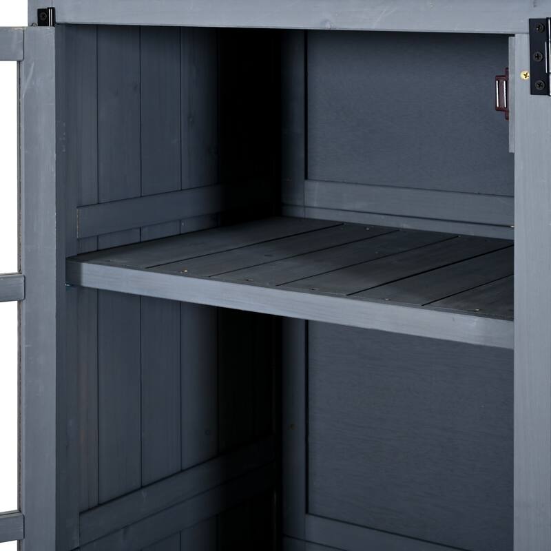 72" Large Patio Garden Shed with Waterproof Roof, Outdoor Storage Cabinet with Workstation & Hooks