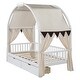 preview thumbnail 7 of 22, Twin Size Kids Bed With Arched Roof Light Strip Interactive Whiteboard/2 Drawers
