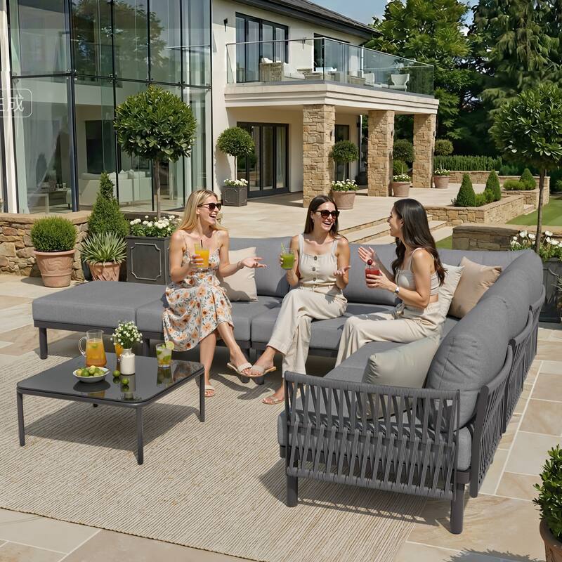 Outdoor Patio Aluminum PE Rattan Free Combination Sectional Sofa Conversation Seating Set