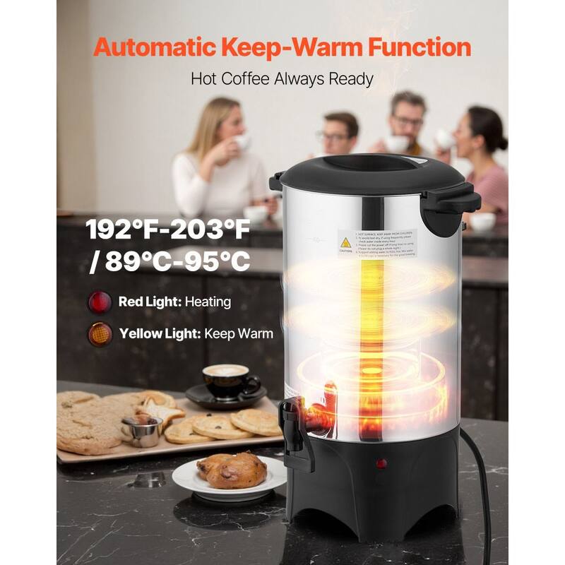 6L Stainless Steel Coffee Maker Commercial Urn 40 Cups Fast Brewing Hot Coffee Dispenser - 10.4 x 9.6 x 15.9 in