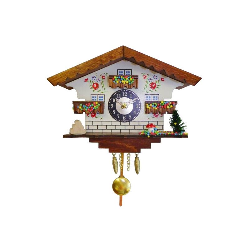 7" Floral Battery-Operated Mini Cuckoo Wall Clock Music Chimes