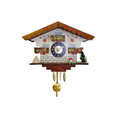 7" Floral Battery-Operated Mini Cuckoo Wall Clock Music Chimes