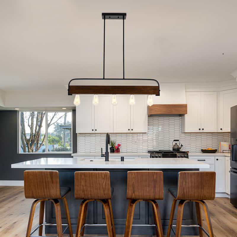 35.82-inch 5-light modern minimalist double-rod metal pendant lamp with adjustable height