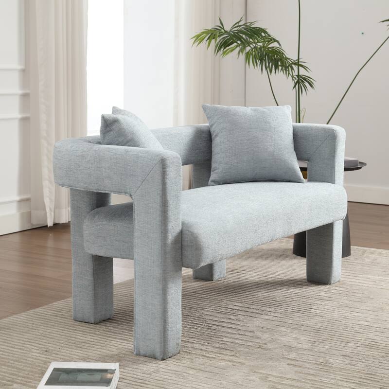 Modern Chenille 2-Seater Sofa Small Upholstered Loveseat with 2 Pillows, Arc Backrest, for Bedroom Living Room, Study