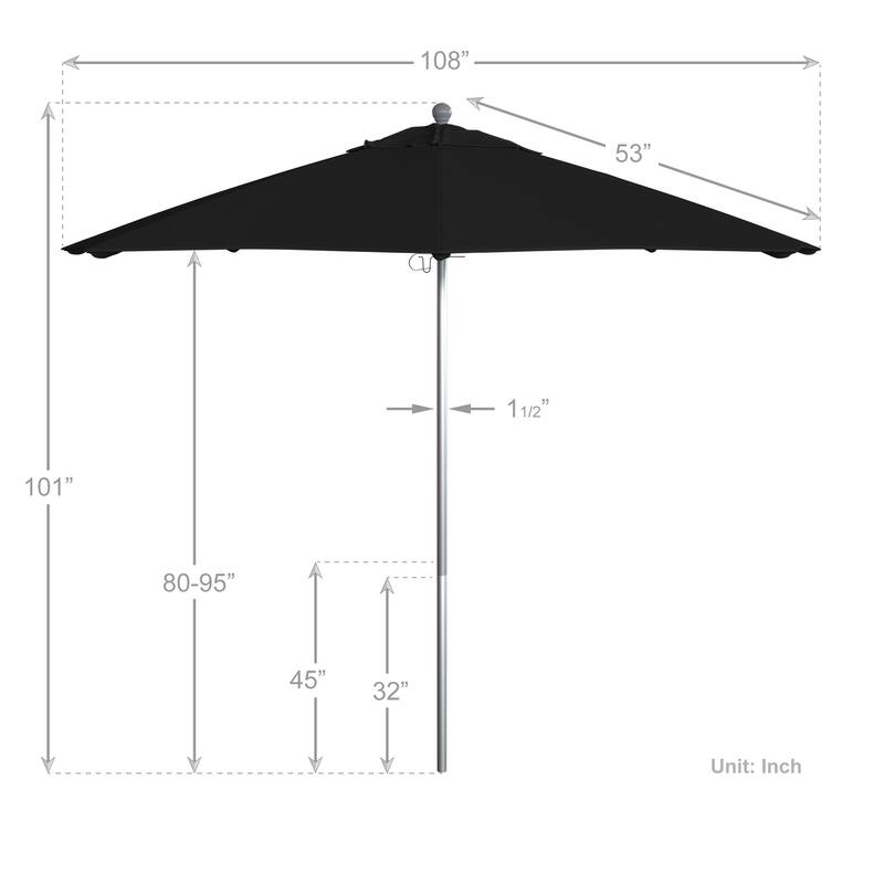 California Umbrella 9' Rd. Aluminum Frame, Fiberglass Rib Patio Umbrella, Push Open,Anodized Silver Finish, Sunbrella Fabric