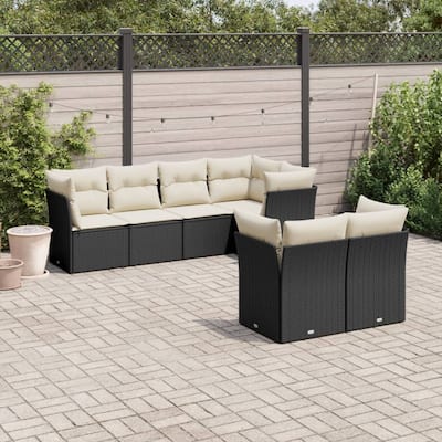 vidaXL Patio Sofa Set with Cushions Outdoor Furniture 7 Piece Poly Rattan - 24.4 x 24.4 x 27.2