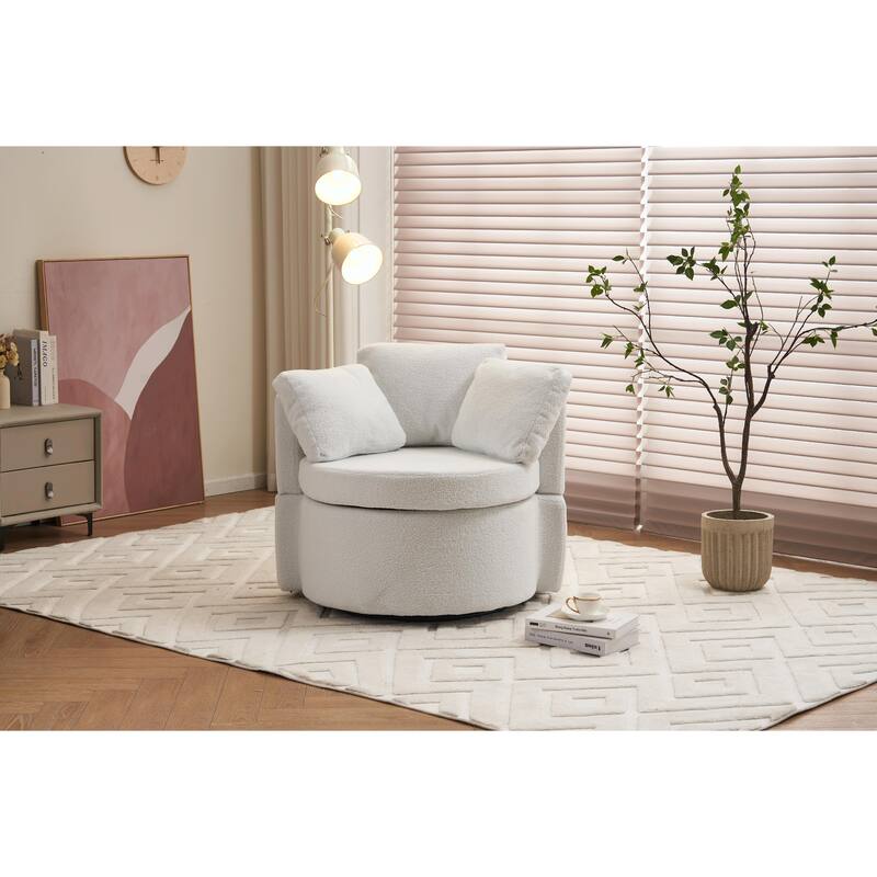 360° Swivel Chair with Storage and Throw Pillows - Ivory