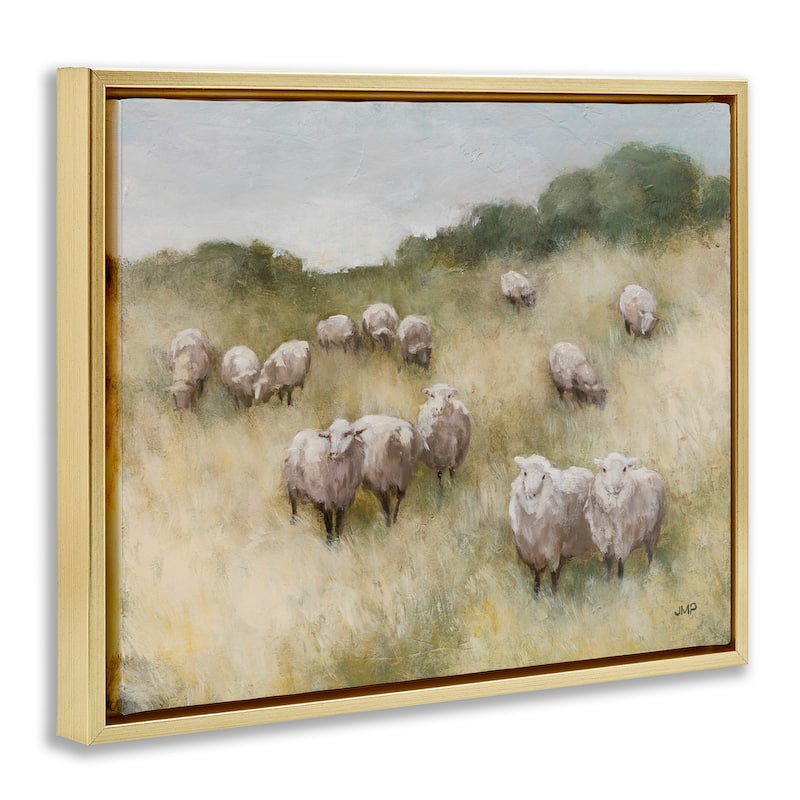 Stupell Sheep Herd Rural Grassland Framed Floater Canvas Wall Art Design by Julia Purinton