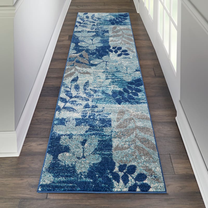 Nourison Tranquil Floral Leaves Area Rug - 2'3" x 7'3" Runner - Blue/Multi - Rectangle