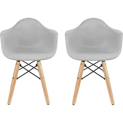 Set of 2, Light Gray Kids Size Armchair With Arms Natural Wood legs Children Toddler Activity Preschool Chairs