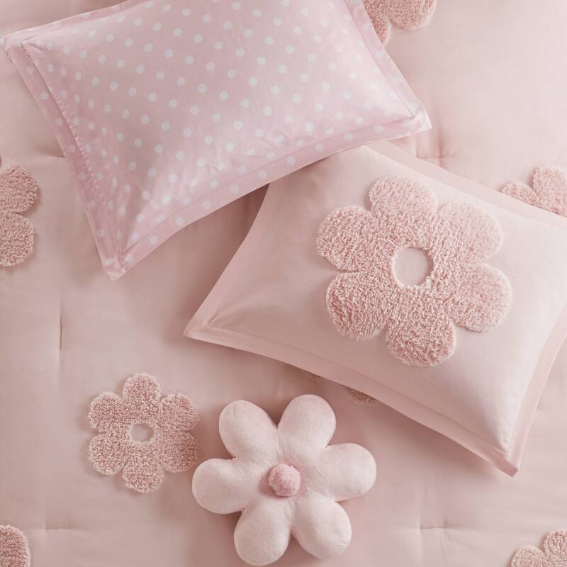 Intelligent Design Kids Gracie Floral Reversible Tufted Chenille Comforter Set with Flower Throw Pillow