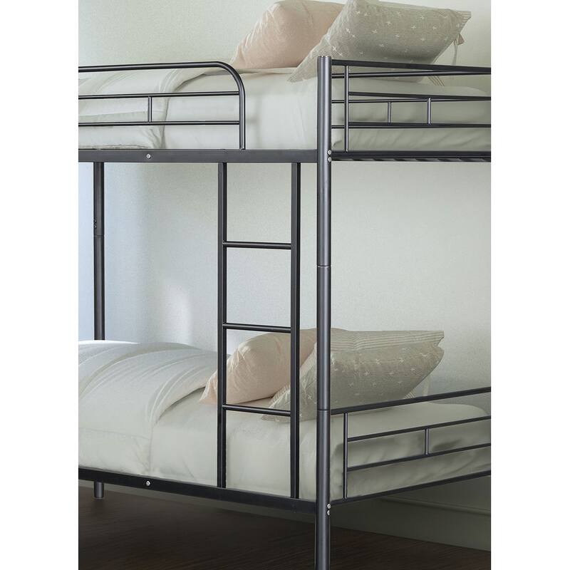 Contemporary Style Twin Over Twin Bunk Bed Footboard Ladder Metal Structure, Black