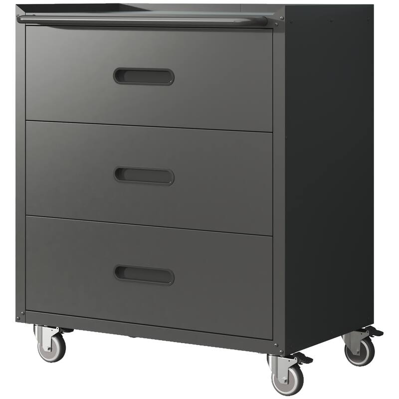 Black and Grey Steel Storage Cabinet with Raised Top and Smooth Sliding Drawers for Garage - 29.53"W x 16.54"D x 34.65"H