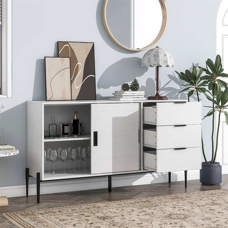 Modern Buffet Cabinet with Glass Sliding Door and 3 Drawers