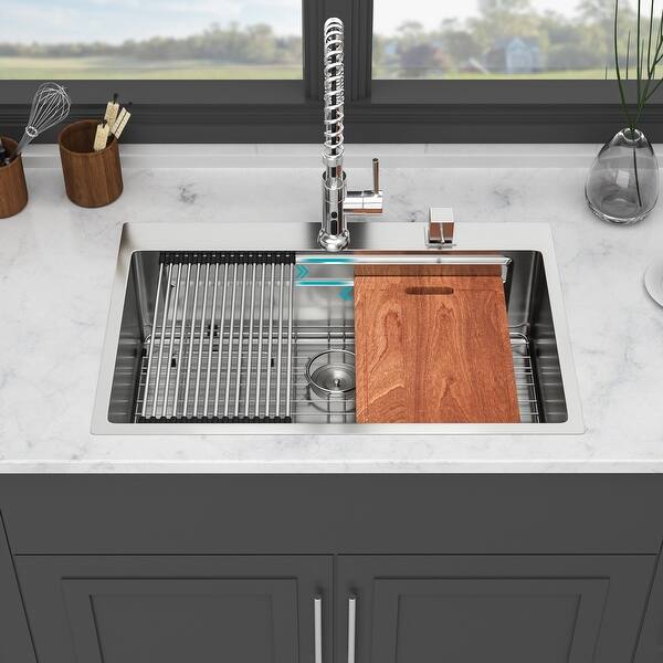 33X22 Drop In Kitchen Sink, 16 Gauge Stainless Steel Single Bowl Sink, Handmade Double Ledges Workstation Sink Deep Large Sink - Undermount Kitchen Sink, Single Sink